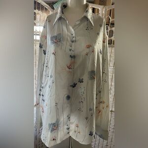 Women's Long Sleeve Button Up Collared Floral Blouse Plus Size 4XL Top Workwear